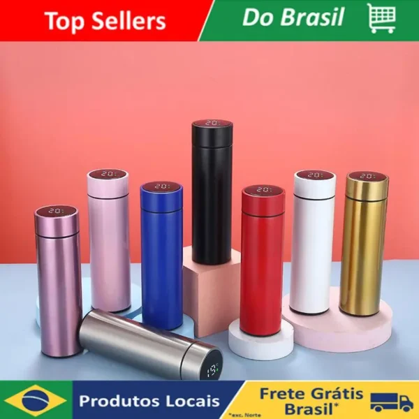 Garrafa Térmica Em Aço Inox Com Termômetro Digital 500ml Led