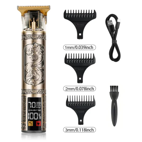 T9 Electric Hair Clipper com três velocidades de ajuste, tela grande, Power Display, Metal Shaver, Cabeleireiro, USB